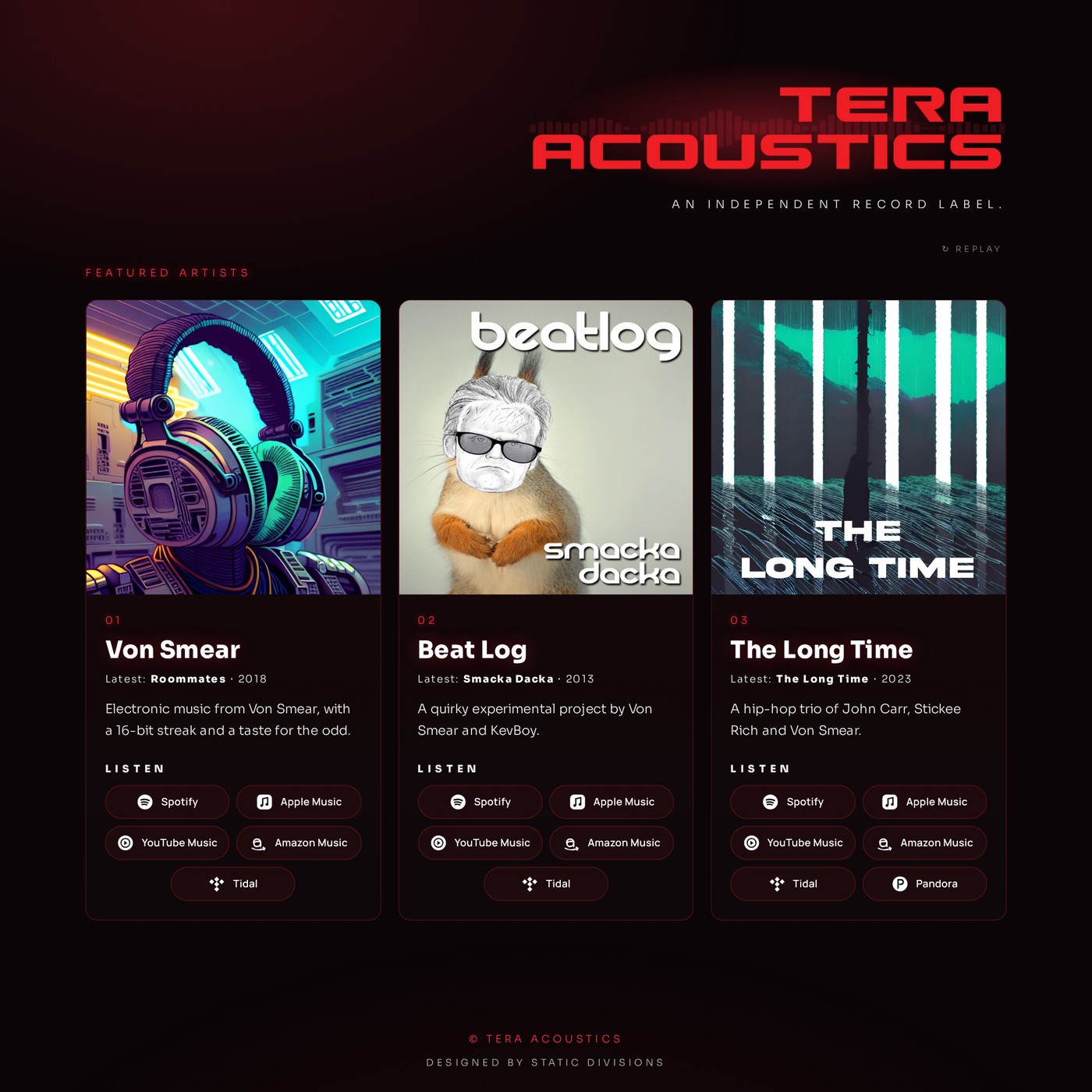 Tera Acoustics website, home page